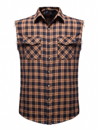 Camisa Casual Masculina Com Gola Redonda Xadrez Camisas Masculinas Vermelhas