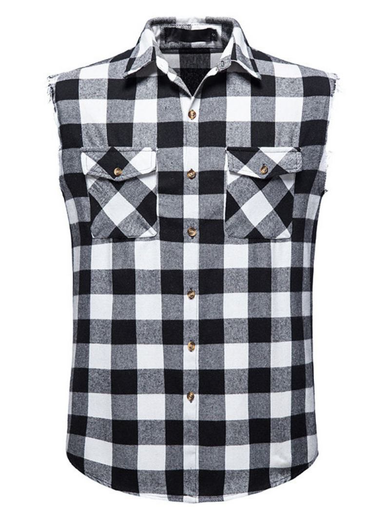 Camisa Casual Masculina Com Gola Redonda Xadrez Camisas Masculinas Vermelhas - Preto