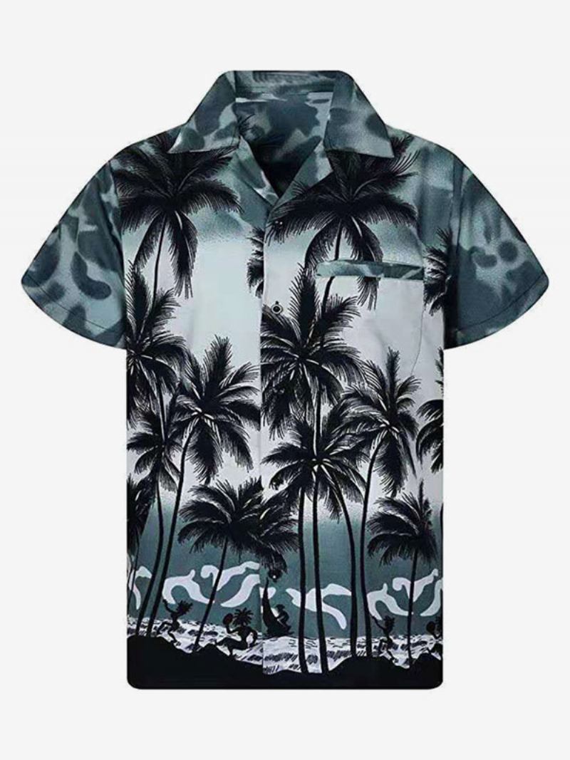 Camisa Casual Masculina Confortável Estampada Azul Camisas Masculinas - Cinza