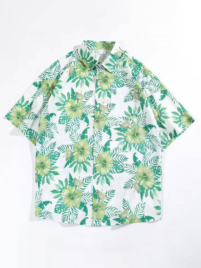 Camisa Casual Masculina Confortável Estampada Azul Céu Claro Camisas Masculinas - Verde