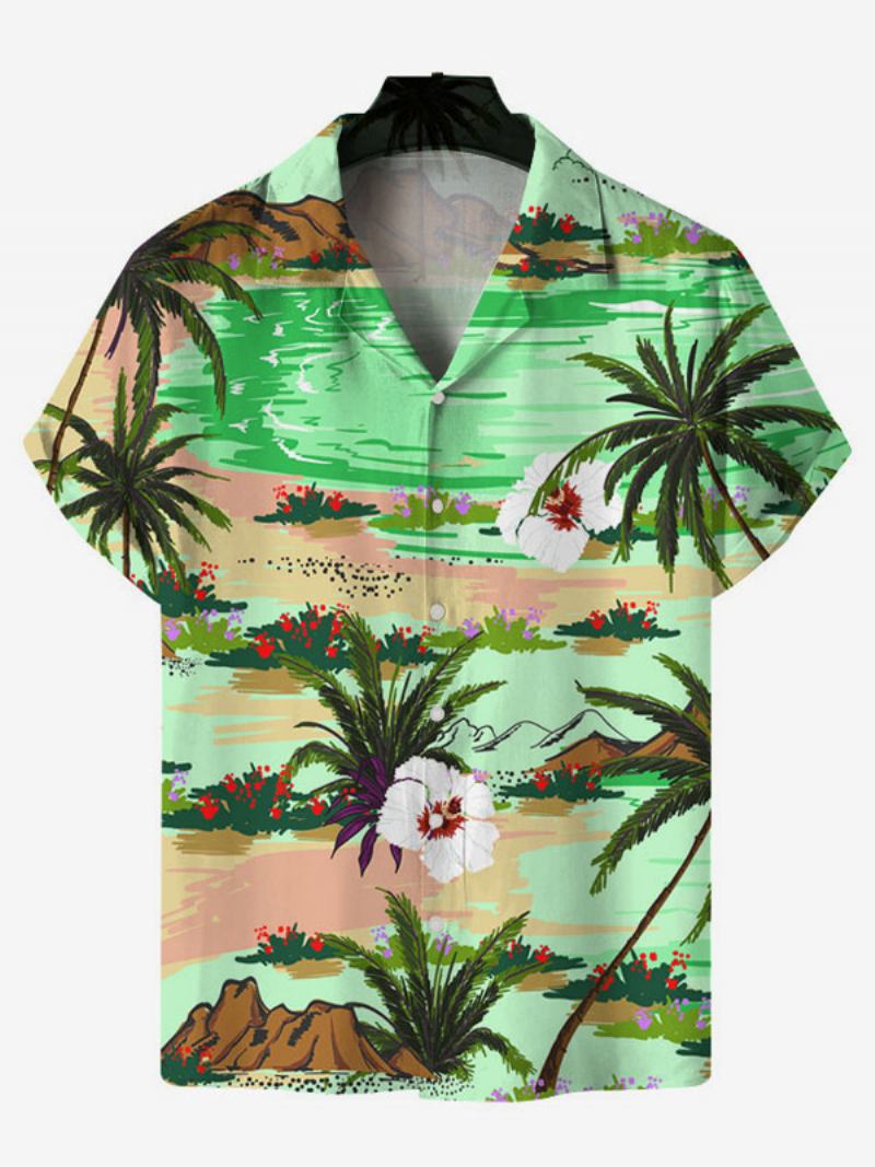 Camisa Casual Masculina Estampada Camisas Masculinas Amarelas - Verde