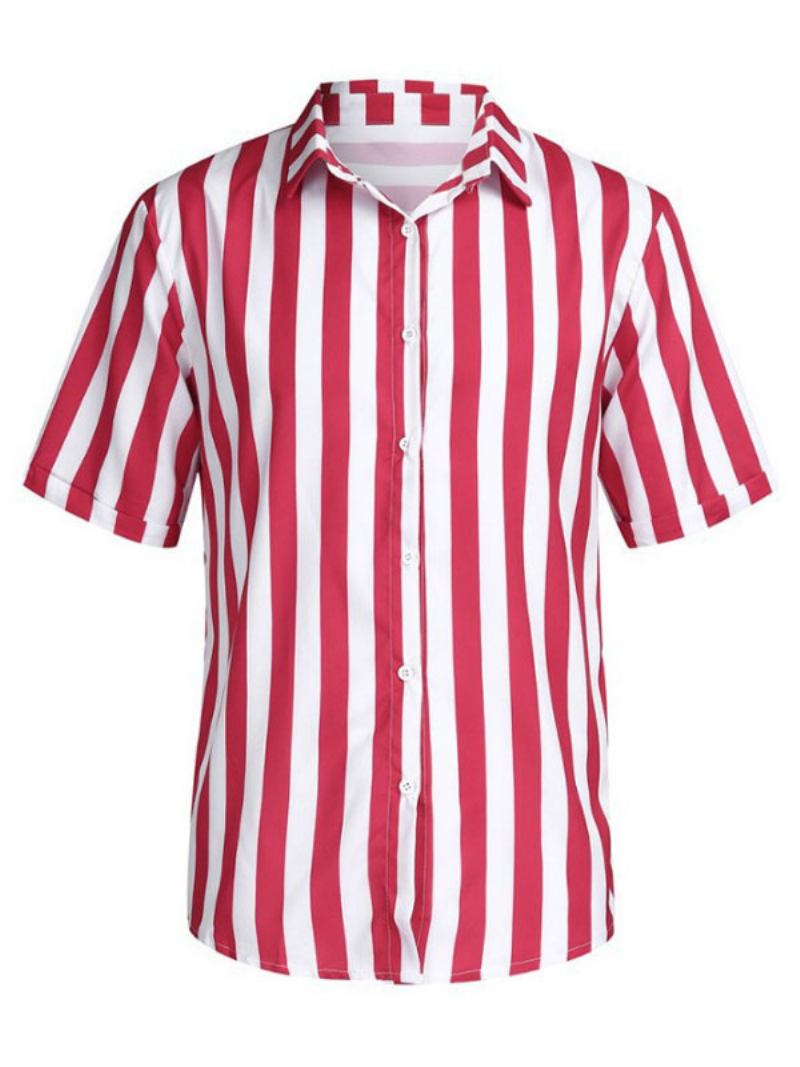 Camisa Casual Masculina Gola Aberta Chique Listras Camisas Masculinas Vermelhas - Vermelho