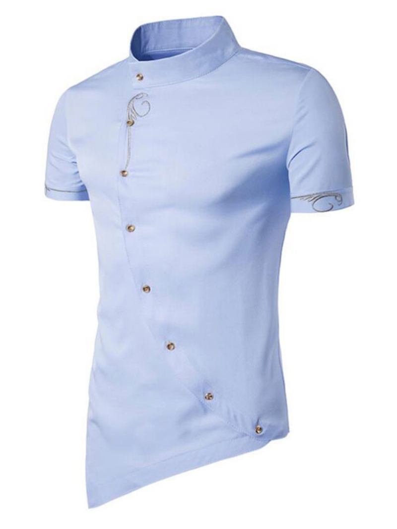 Camisa Casual Masculina Gola Geométrica Azul Céu Claro Camisas Masculinas