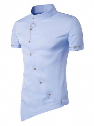 Camisa Casual Masculina Gola Geométrica Azul Céu Claro Camisas Masculinas