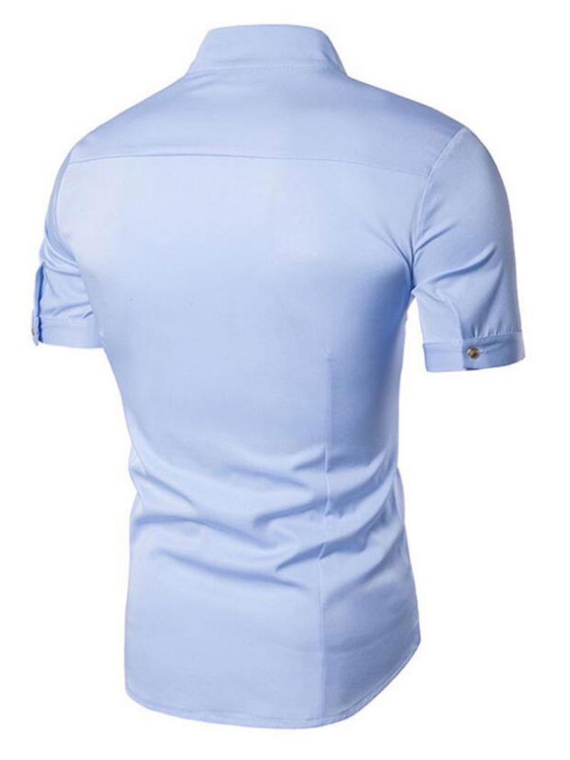 Camisa Casual Masculina Gola Geométrica Azul Céu Claro Camisas Masculinas - Azul Céu Claro