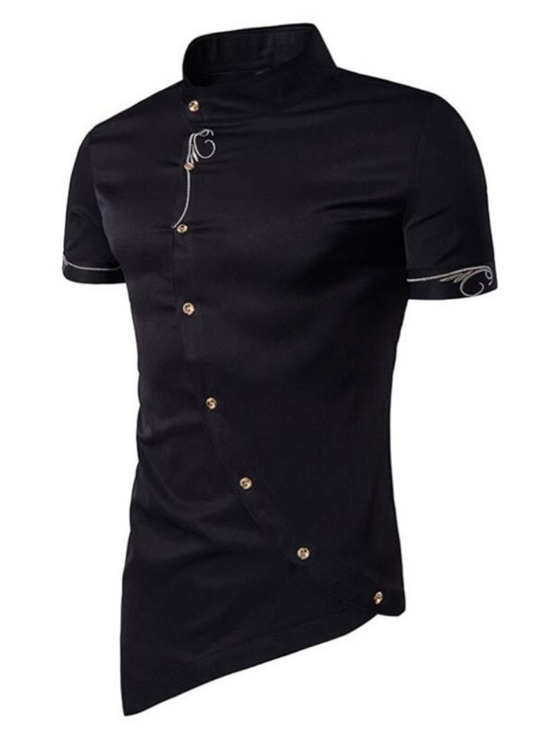 Camisa Casual Masculina Gola Geométrica Azul Céu Claro Camisas Masculinas - Preto