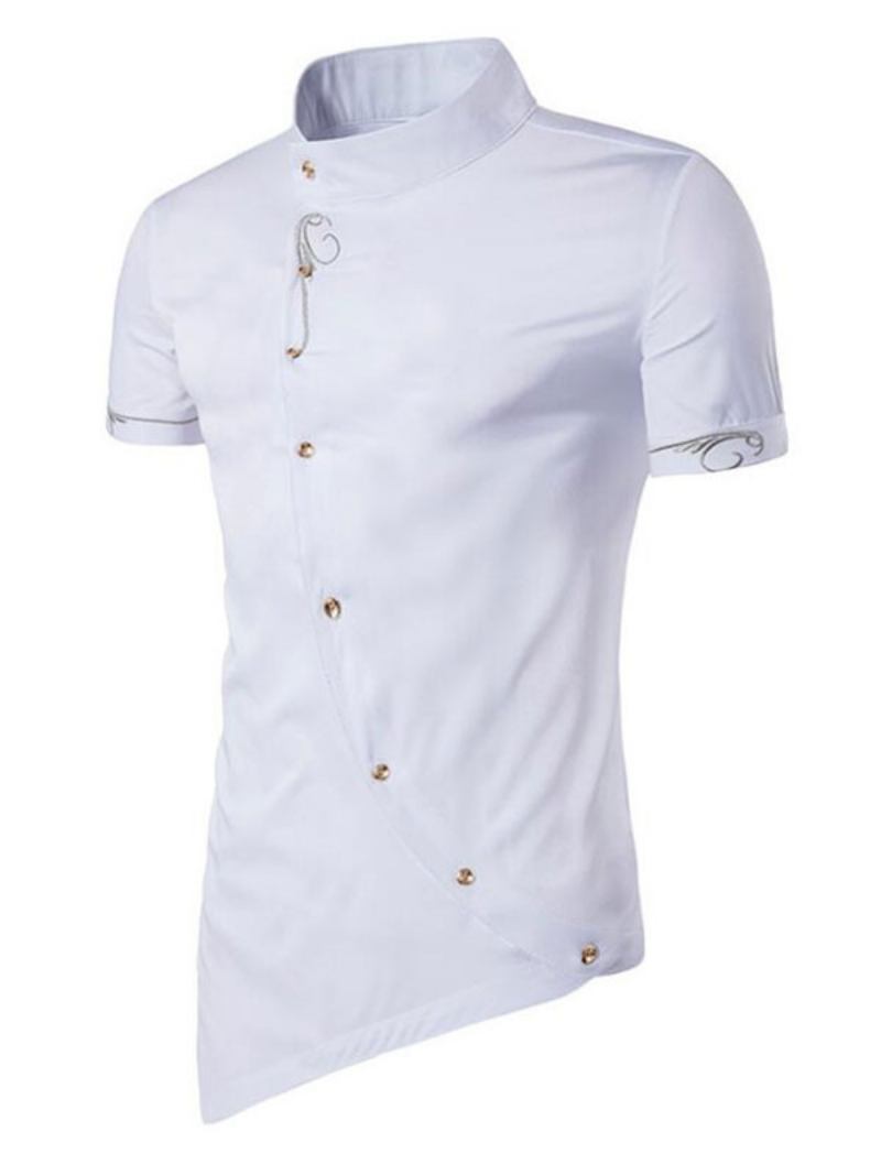 Camisa Casual Masculina Gola Geométrica Azul Céu Claro Camisas Masculinas - Branco