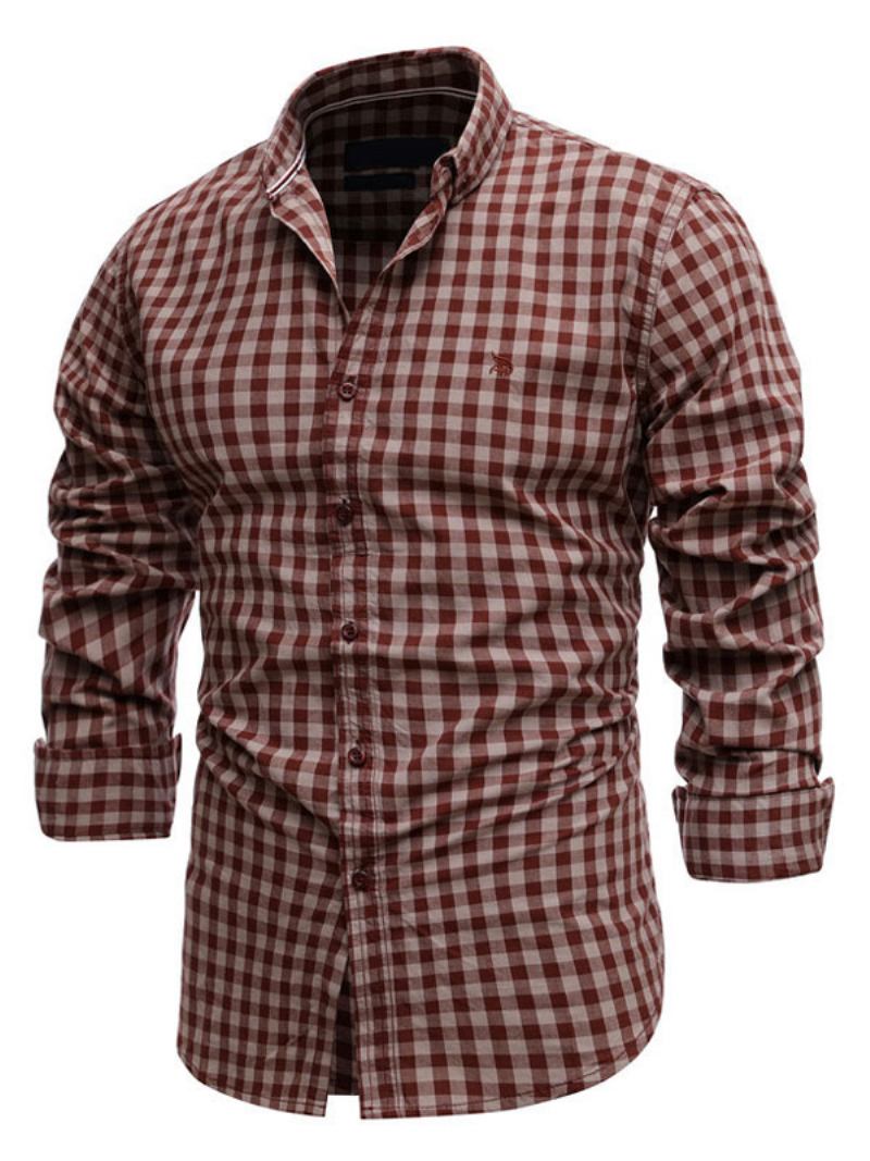 Camisa Casual Masculina Gola Redonda Chique Xadrez Camisas Masculinas Vermelhas