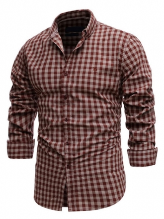 Camisa Casual Masculina Gola Redonda Chique Xadrez Camisas Masculinas Vermelhas