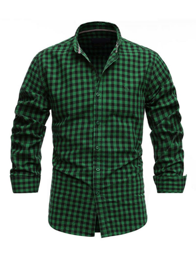 Camisa Casual Masculina Gola Redonda Chique Xadrez Camisas Masculinas Vermelhas - Verde