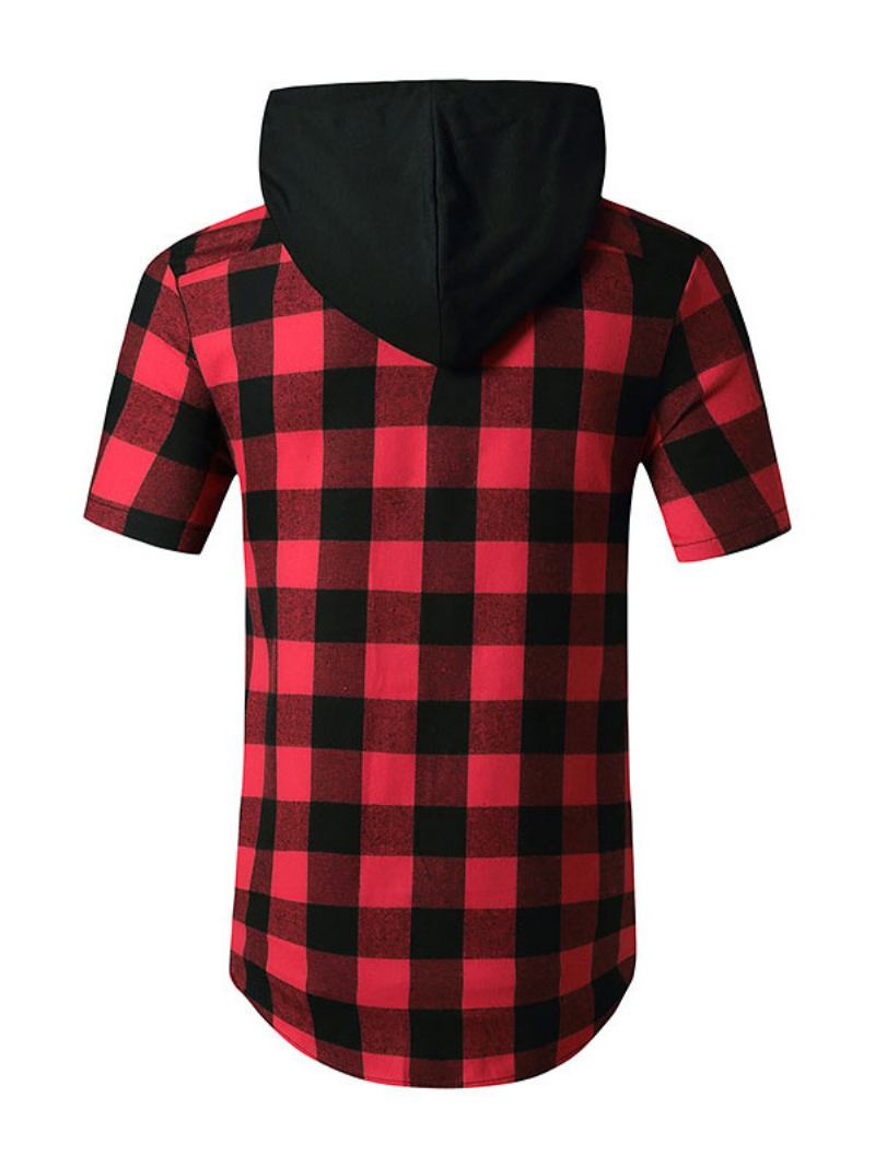 Camisa Casual Para Homens Com Capuz Xadrez Camisas Masculinas Vermelhas - Vermelho