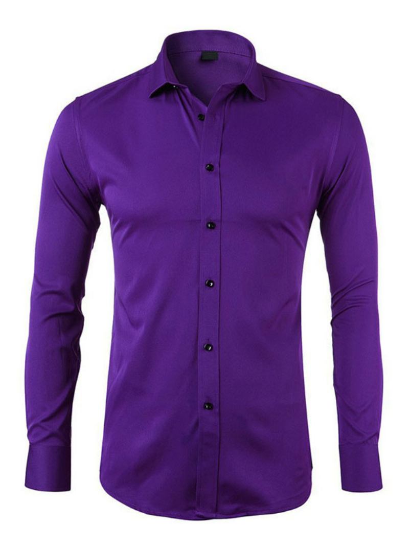 Camisa Casual Para Homens Com Gola Aberta Camisas Masculinas Brancas Removíveis - Roxo