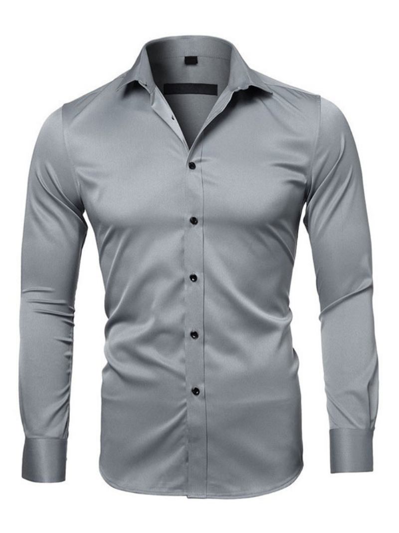 Camisa Casual Para Homens Com Gola Aberta Camisas Masculinas Brancas Removíveis - Cinza