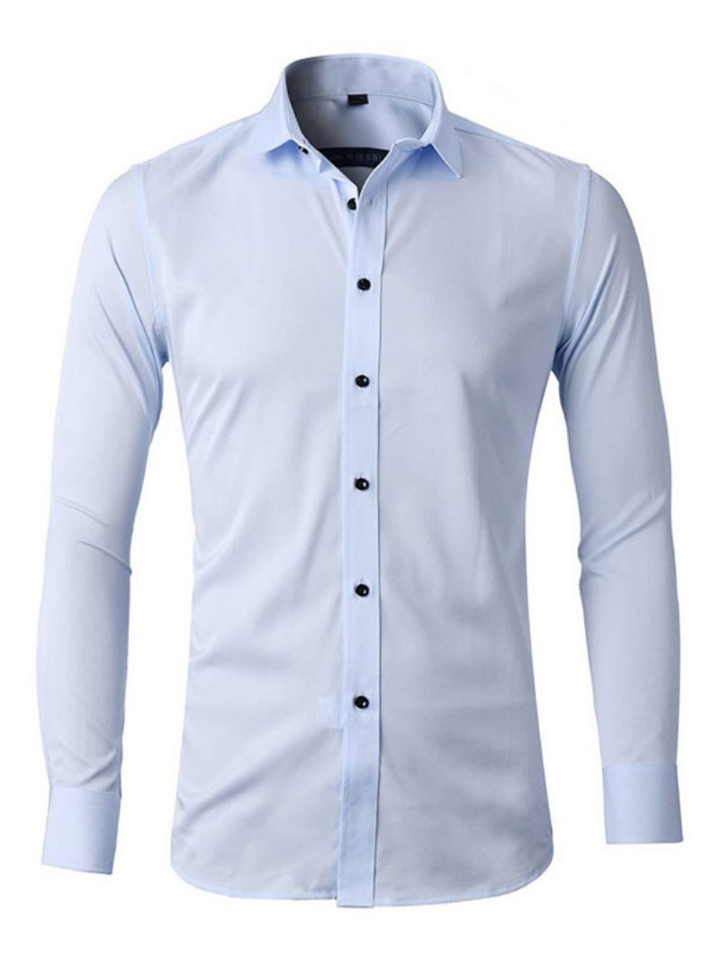 Camisa Casual Para Homens Com Gola Aberta Camisas Masculinas Brancas Removíveis - Azul Bebê