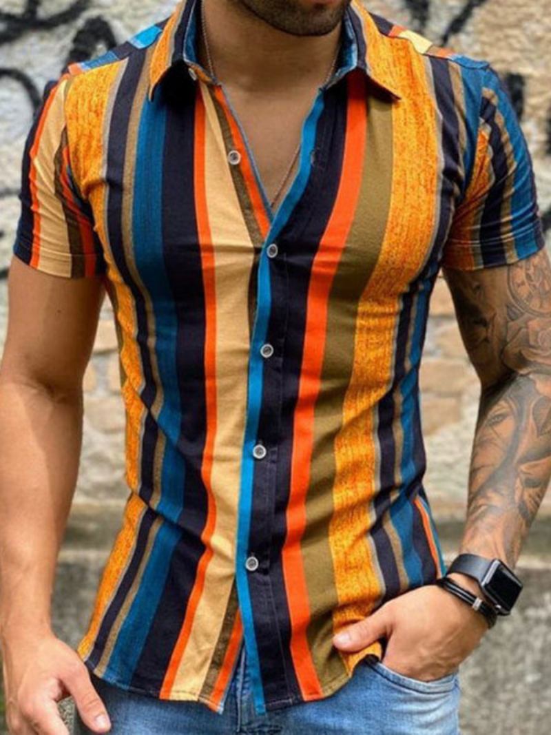 Camisa Casual Para Homens Com Gola Aberta Chique Estampada Camisas Masculinas Laranja