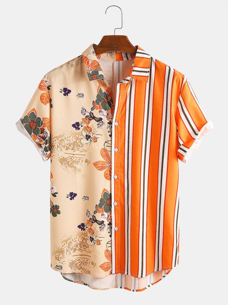 Camisa Casual Para Homens Com Gola Aberta Chique Estampada Camisas Masculinas Laranja - Laranja