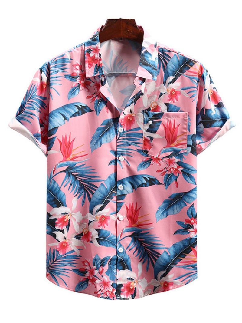 Camisa Casual Para Homens Com Gola Aberta Chique Estampada Camisas Masculinas Rosa