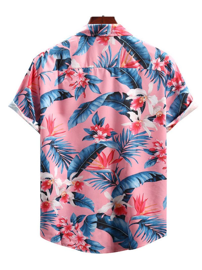 Camisa Casual Para Homens Com Gola Aberta Chique Estampada Camisas Masculinas Rosa - Rosa