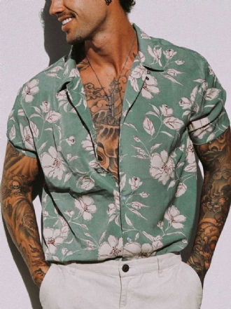 Camisa Casual Para Homens Com Gola Aberta Chique Estampada Camisas Masculinas Sage