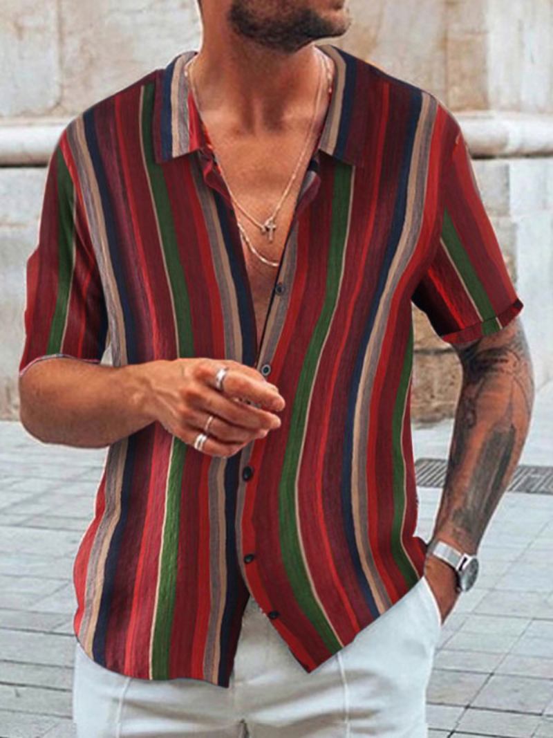 Camisa Casual Para Homens Com Gola Aberta Clássica Estampada Camisas Masculinas Vermelhas