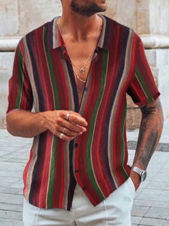 Camisa Casual Para Homens Com Gola Aberta Clássica Estampada Camisas Masculinas Vermelhas