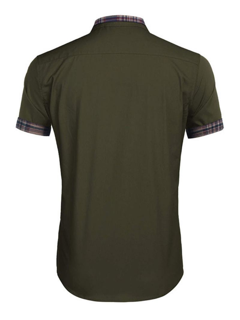 Camisa Casual Para Homens Com Gola Aberta Removível Bloco Cor Verde Caçador Camisas Masculinas - Verde Caçador