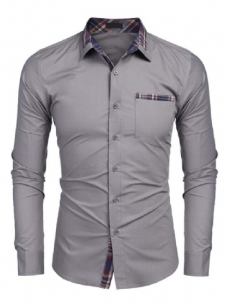 Camisa Casual Para Homens Gola Aberta Bloco Cor Removível Azul Bebê Camisas Masculinas