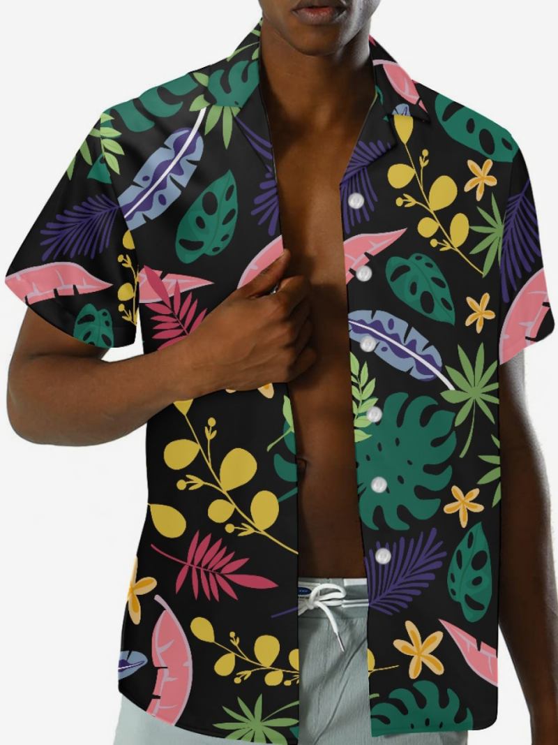 Camisa Casual Para Homens Tropical Estampado Top Masculino