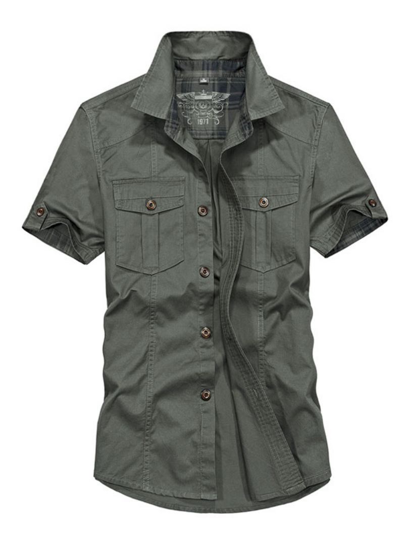 Camisa Masculina Casual Gola Aberta Assimétrica Marrom Claro Camisas Masculinas - Verde Escuro