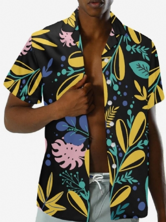 Camisa Masculina Manga Curta Havaiana Com Estampa Plantas Para Férias