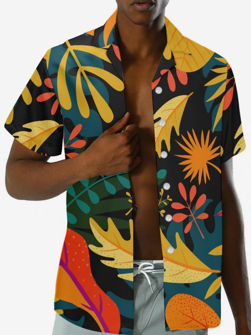 Camisa Masculina Manga Curta No Havaí Com Estampa Tropical Top Férias