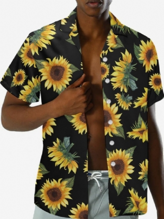 Camisas Havaianas Funky Masculinas Manga Curta Férias Verão Girassol Estampado Praia Casual Camisa Havaiana