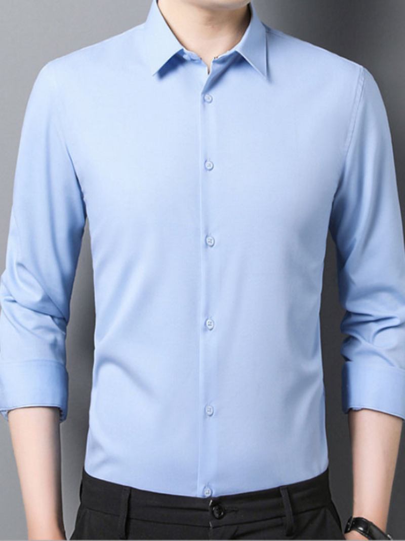 Camisas Sociais Masculinas Com Bolso Manga Comprida Azul - Azul Céu Claro