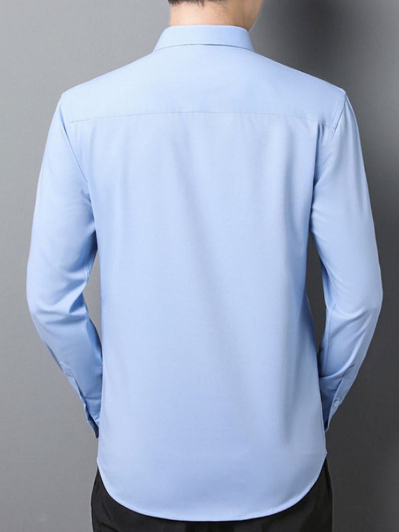 Camisas Sociais Masculinas Com Bolso Manga Comprida Azul - Azul Céu Claro