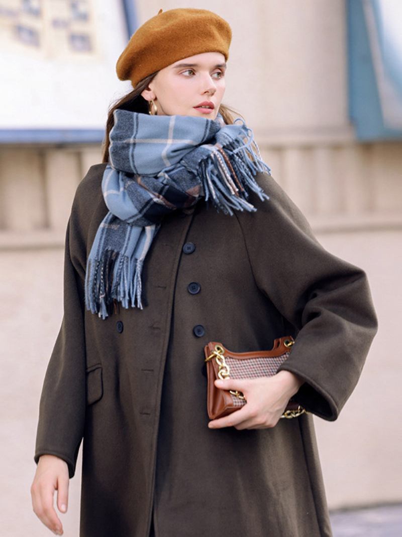 Cachecol Clássico Xadrez Padrão Grosso Outono Inverno Para Mulheres - Azul