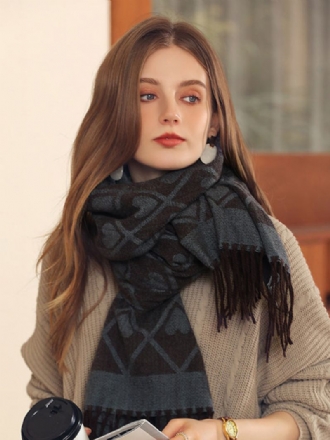 Lenço Feminino Lindo Xadrez Franja Fibra Inverno Quente Cachecóis Longos