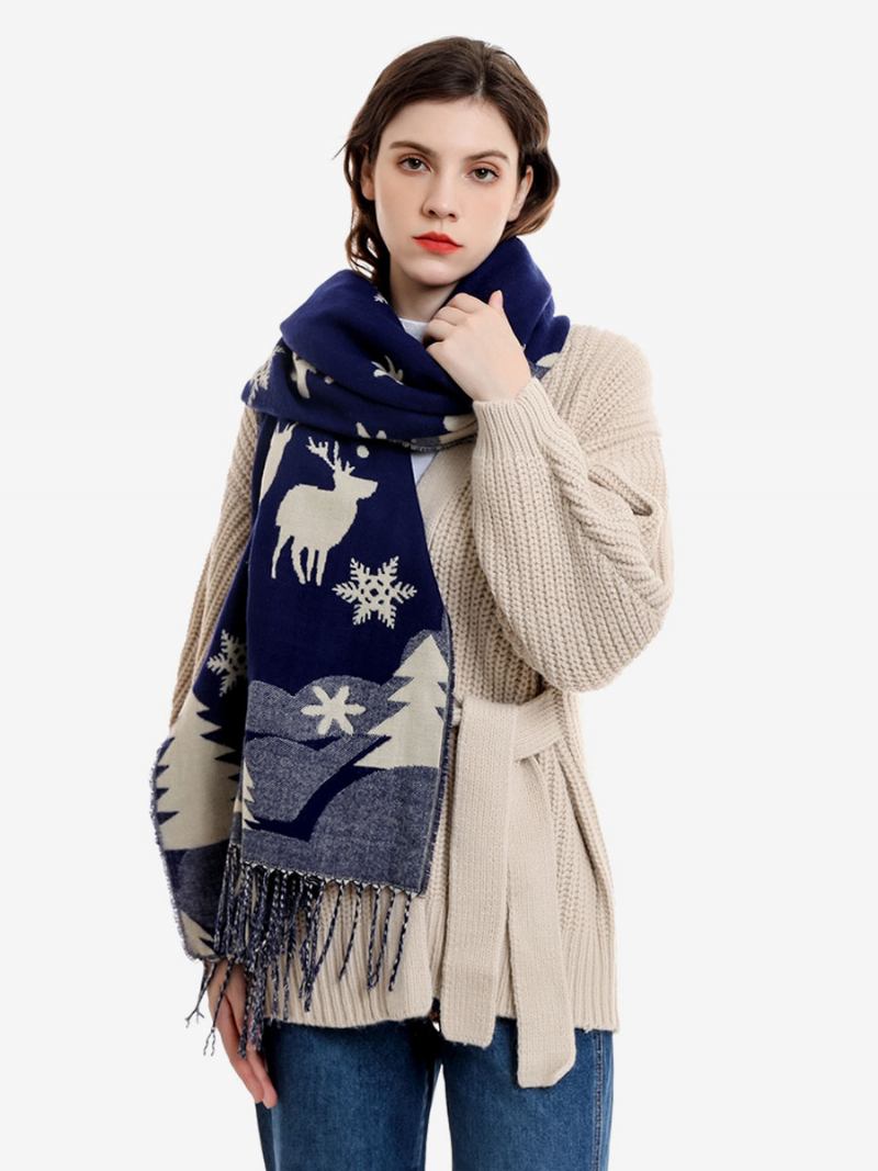 Lenço Para Mulheres Moda Natal Padrão Franja Inverno Quente Acc -  Azul