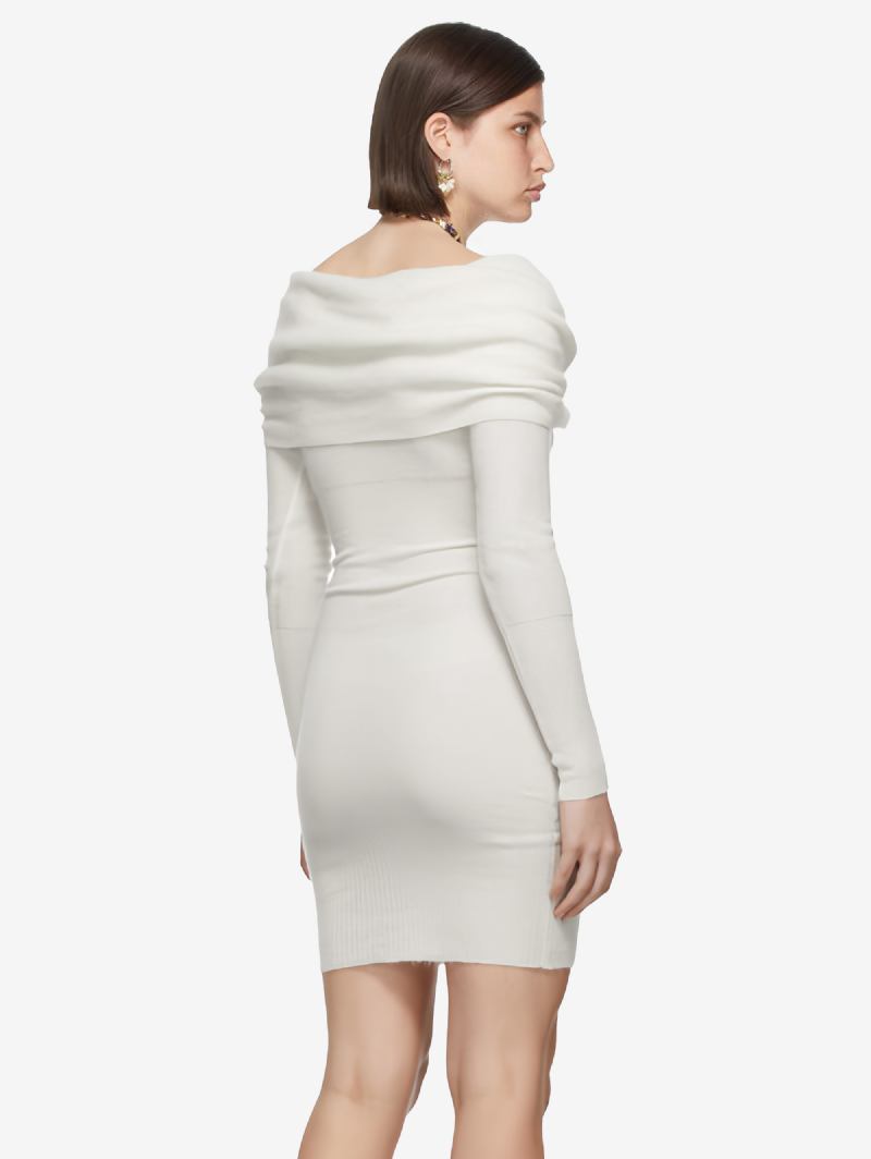 Vestido Bodycon Branco Feminino Dobrável Mangas Compridas Minivestidos Lápis Na Frente Torcida - Branco