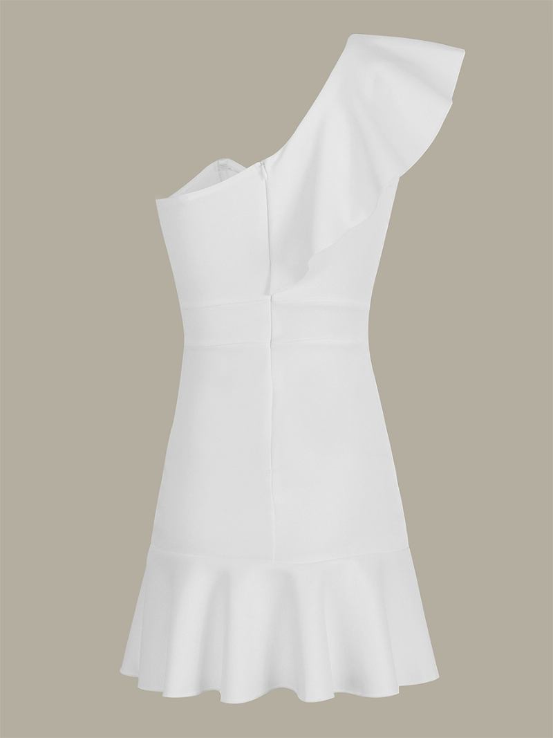 Vestido Bodycon Feminino Com Babados Um Ombro Festival Vibe Coachella Minivestidos - Branco