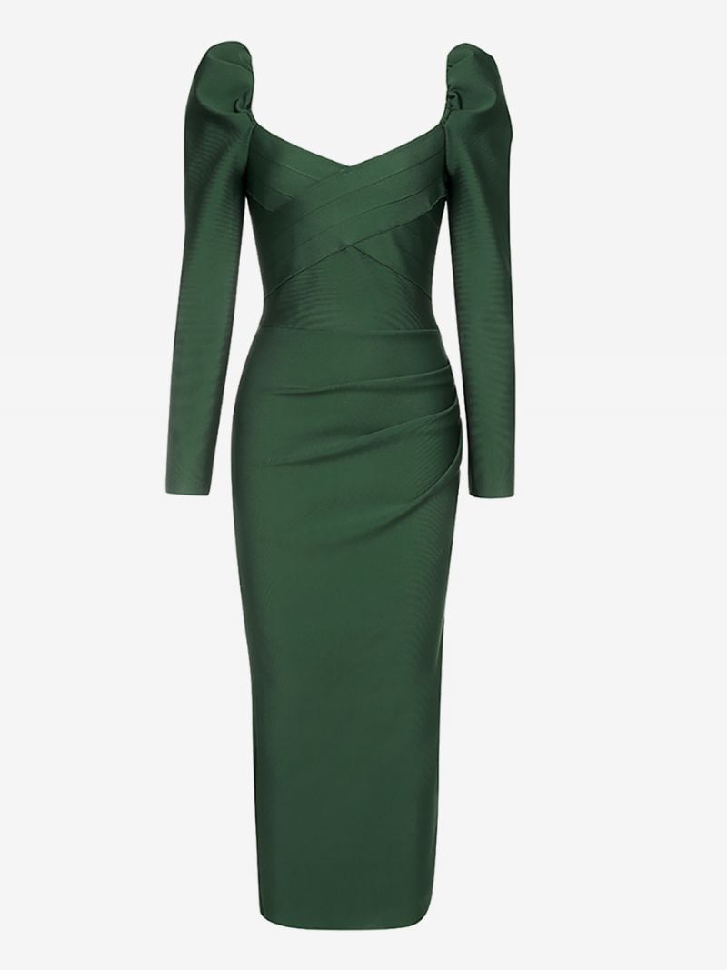 Vestido Bodycon Verde Escuro Feminino Com Fenda Nas Costas Sem Vestidos Maxi Baile - Verde Escuro