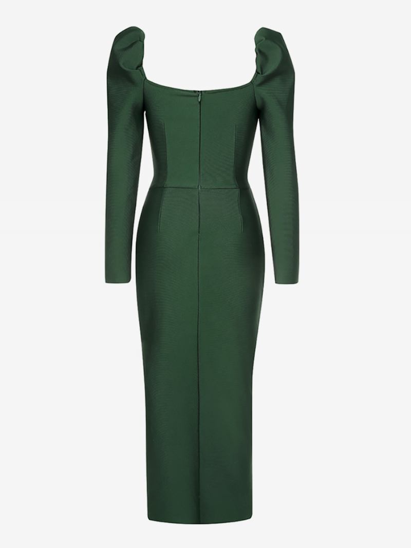 Vestido Bodycon Verde Escuro Feminino Com Fenda Nas Costas Sem Vestidos Maxi Baile - Verde Escuro