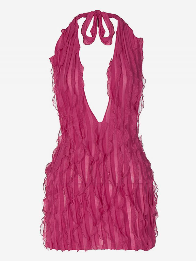 Vestido Clube Para Mulheres Rosa Com Decote Em V Sem Mangas Sexy Minivestido - Rosa