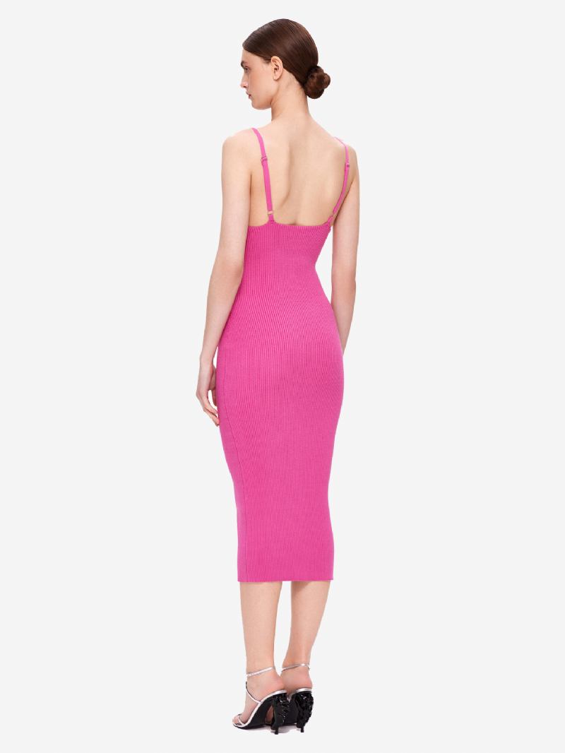 Vestidos Bodycon Femininos Alças Rosa Pescoço Sem Costas Chique Vestido Lápis Mangas - Rosa