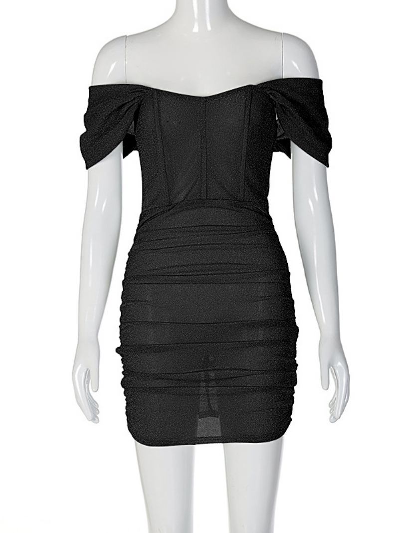 Vestidos Bodycon Femininos Aniversário Alças Pretas Pescoço Sexy Sem Mangas Vestido Lápis - Preto