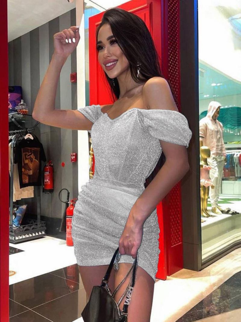 Vestidos Bodycon Femininos Aniversário Alças Pretas Pescoço Sexy Sem Mangas Vestido Lápis - Prata