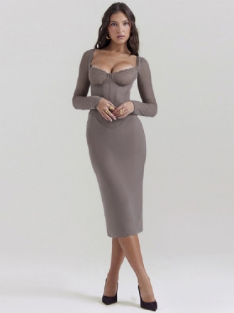 Vestidos Bodycon Femininos Com Decote Em Coração Costas Nuas Vestido Lápis Fenda Baixa