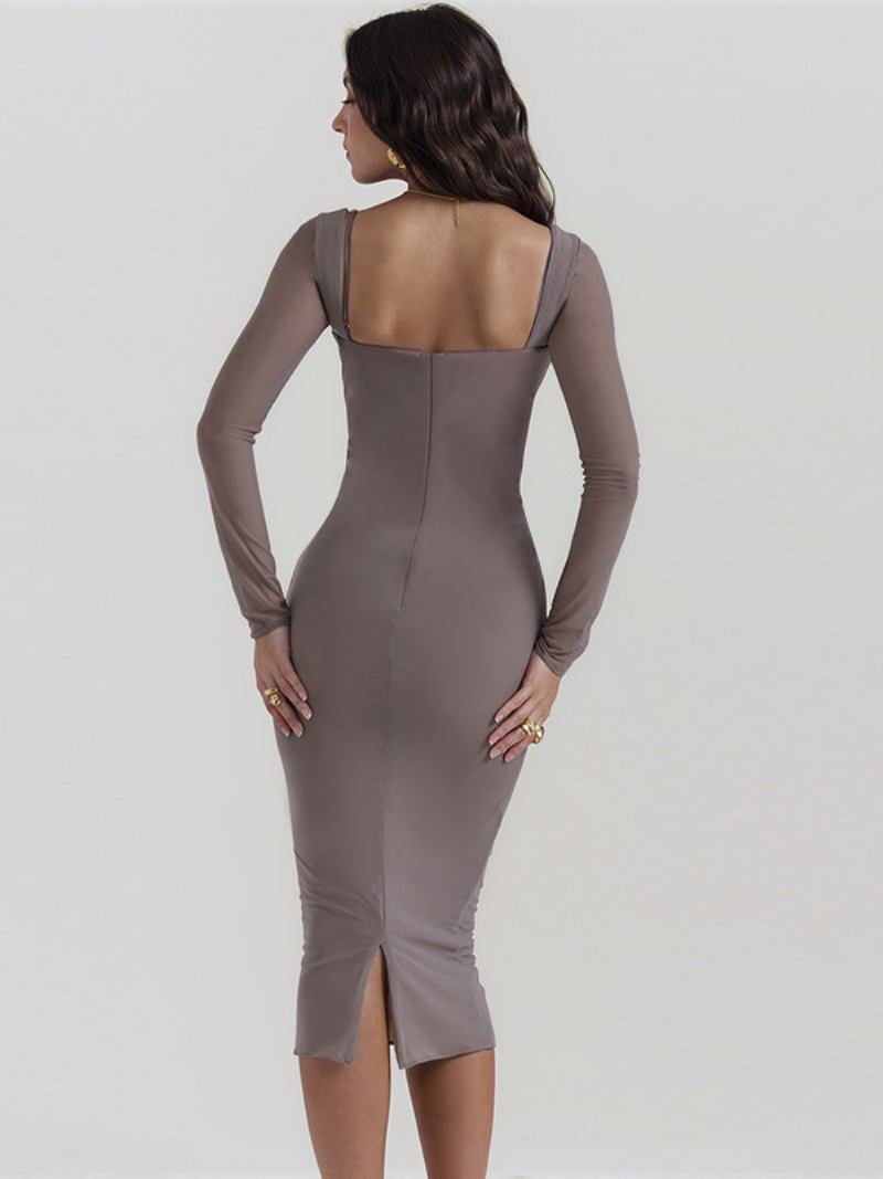 Vestidos Bodycon Femininos Com Decote Em Coração Costas Nuas Vestido Lápis Fenda Baixa - Cinza