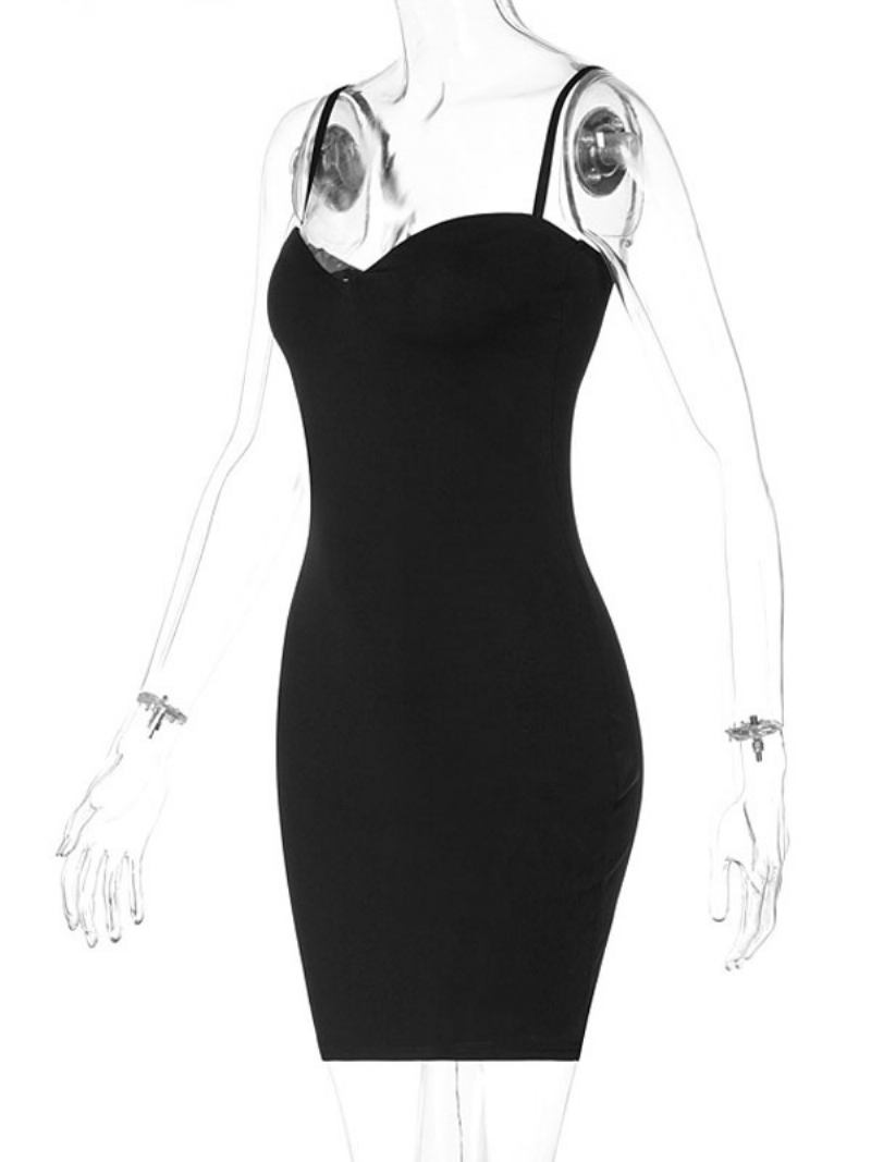 Vestidos Bodycon Pretos Femininos Aniversário Alças Pescoço Costas Nuas Sem Mangas Verão Vestido Lápis Casual - Preto