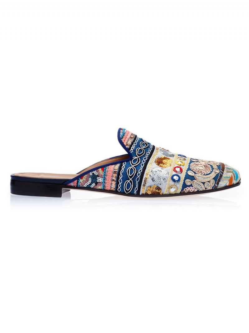 Chinelo Masculino Étnico Bordado Mocassim Mules - Azul