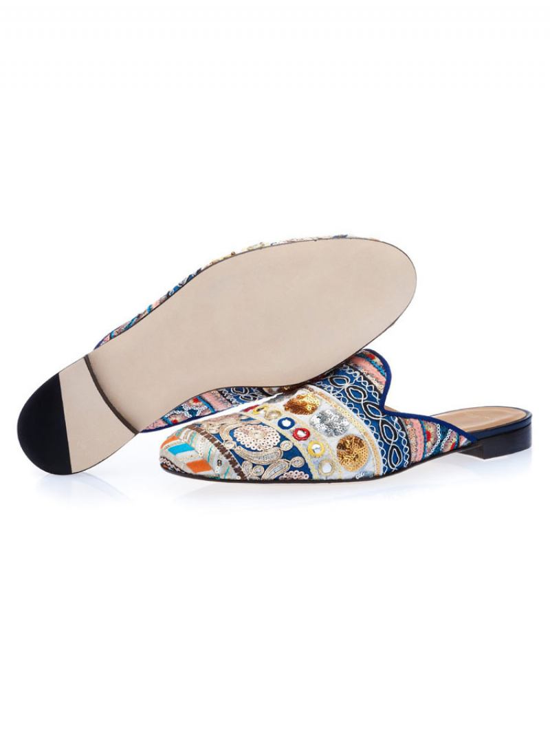 Chinelo Masculino Étnico Bordado Mocassim Mules - Azul